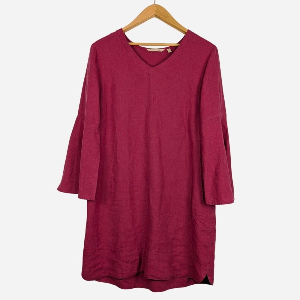 Soft Surroundings Raspberry Linen V-Neck Bell Sleeve Shift Dress Medium